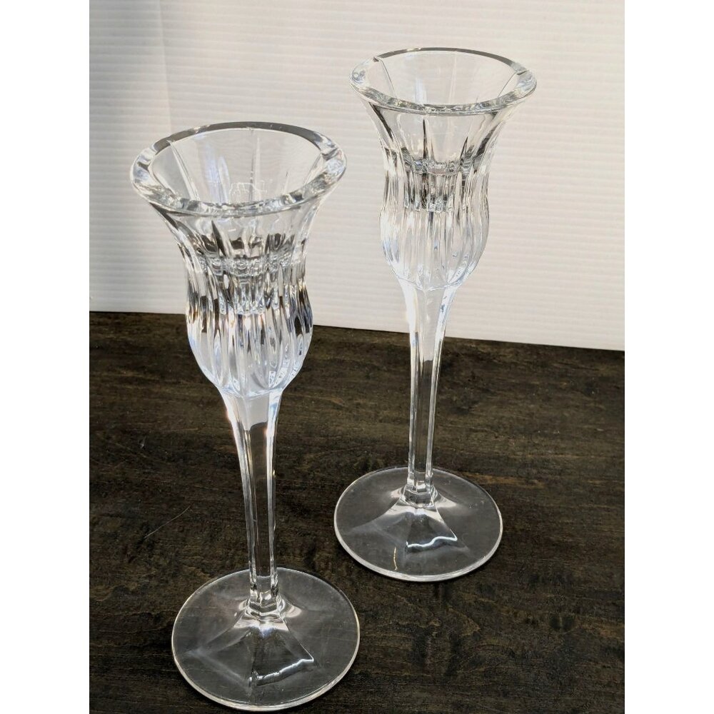 Mikasa Lead Crystal 8" Candle Holders Set Of 2 Elegant Tapered Design